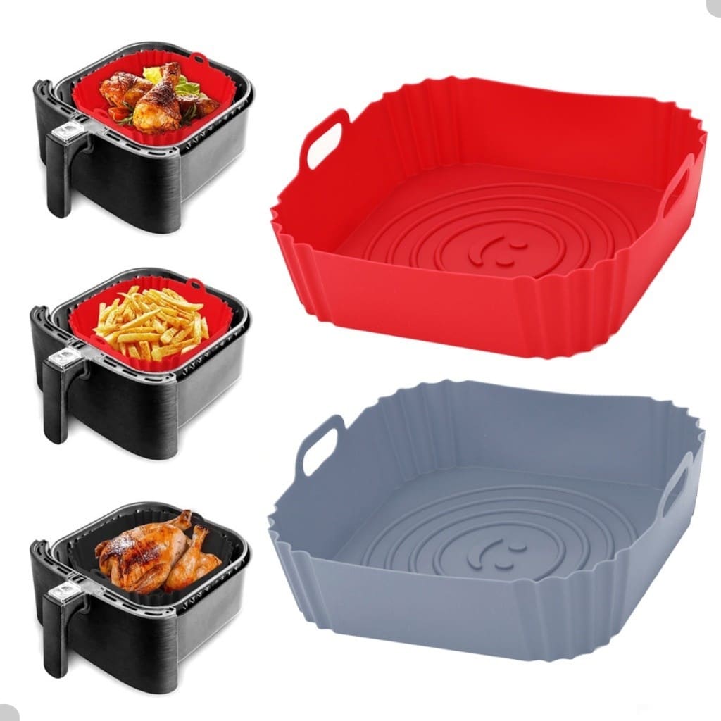 KIT Formas de Silicone Quadrada 16x16cm Assadeira com Alça Air Fryer e Forno